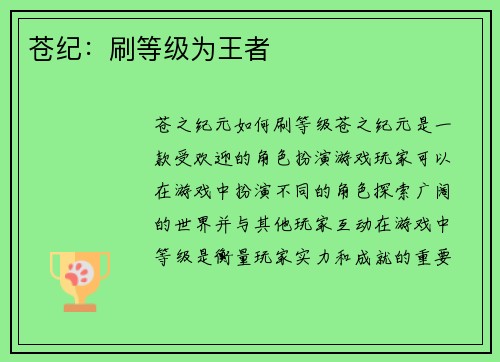 苍纪：刷等级为王者